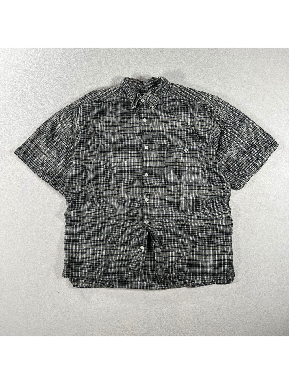 Vintage 100% cotton plaid button up short sleeve shirt Sz L